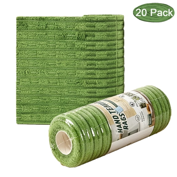 20 Pack Reusable Microfiber Cleaning Cloth Roll - Tear Off Thickened Coral Velvet Kitchen Towels, Dry and Wet Use Dish Rags for Washing Dishes, Absorbent Oil Non-Stick Dishcloths, Green