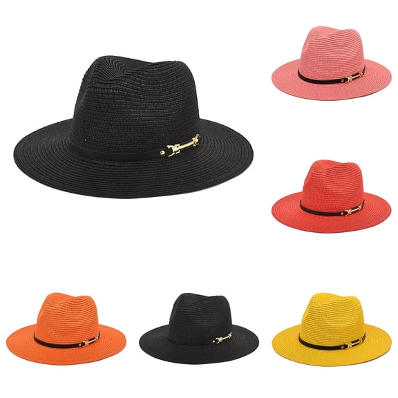 LRen Womens Tea Party Hats Stylish Wide Brim Panama Fedora Straw Hat for Women Summer Beach Travel Sun Summer Beach Sun Hat Yellow