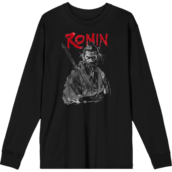 Ronin Samurai Adult Black Crew Neck Long Sleeve Tee-Medium