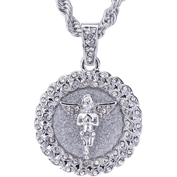 Hip Hop Iced Out Gold/Silver Toned Angel Medallion Pendant 20 inch Rope Chain Necklace HC 121 S