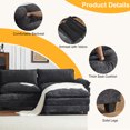 thumbnail image 3 of Ktaxon 120" W Sectional Sofa U Shaped Couch with Double Chaise Chenille Sleeper Set with 3 Oversized Seats Black, 3 of 7