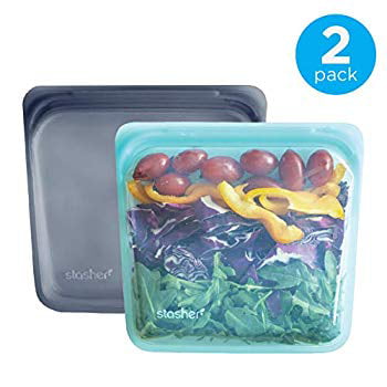 Reusable Silicone Food Bag, Sandwich Bag, Sous vide Bag, Storage Bag, Set of 2, Aqua and Grey
