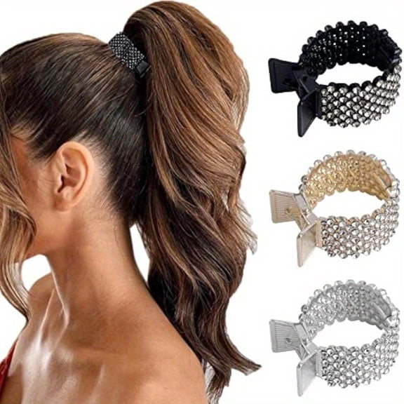 Set of 3 Small Hair Claw Clips Designed for High Ponytails, Featuring Rhinestone Shark Designs Suitable for Women with Thick, Long Hair