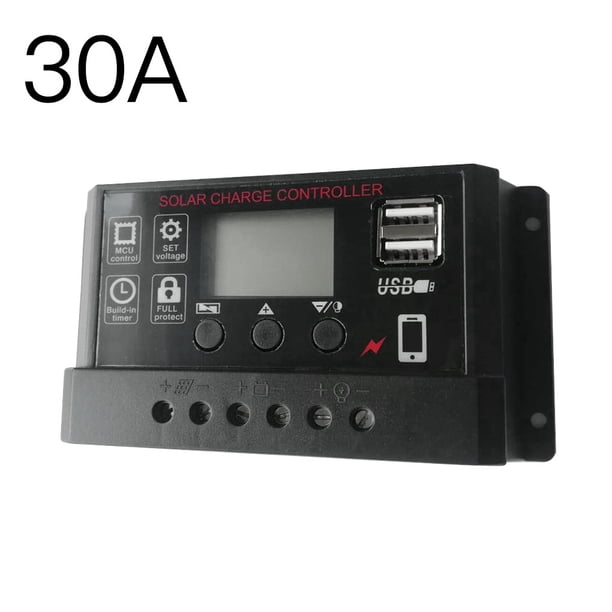 Regulador de panel solar Controlador de carga de batería Pantalla LCD Gestión completa de carga PWM de 4 etapas, 30 A, Negro, 3 botones Eigraketly HA5851-09B
