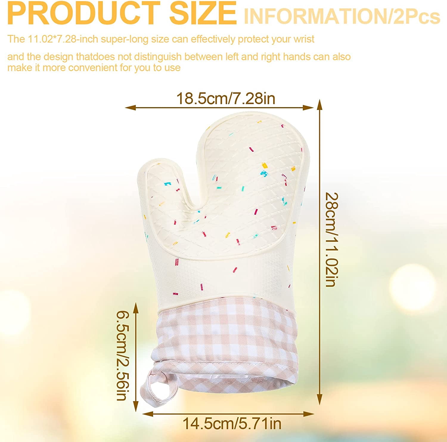 Set of 2 Silicone Oven Mitts Waterproof Shell Oven Mitts for Kitchen for Heat Resistant 500 Degrees Washable Kitchen Mittens with Cotton Lining for Cooking Baking BBQ Grilling Microwave