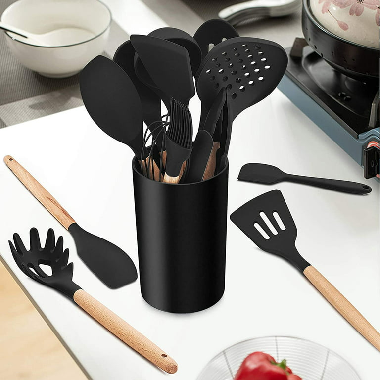 utosday cooking utensils set, 33pcs silicone kitchen utensils set with  holder, heat resistant non-stick silicone