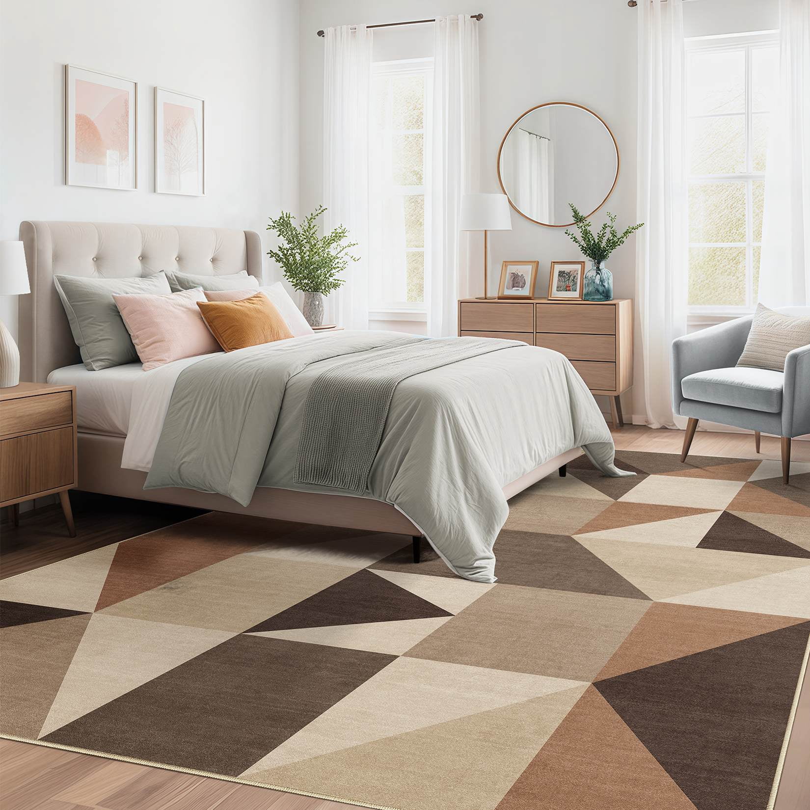 MICGEEK 5x7 Washable Area Rugs for Living Room, Modern Geometric Printed Rug, Vacuum-Friendly, Non Slip Indoor Rug for Bedroom Dining Room Home Decor Carpet, Dark Brown
