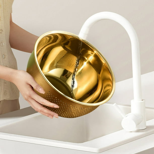 Colador de Acero Inoxidable de 24 Cm | Colador Giratorio para Lavar Verduras y Frutas con Asas | Herramienta de Cocina Apta para El Lavado de Arroz para Escurrir Pasta, Verduras, Ensaladas y Más