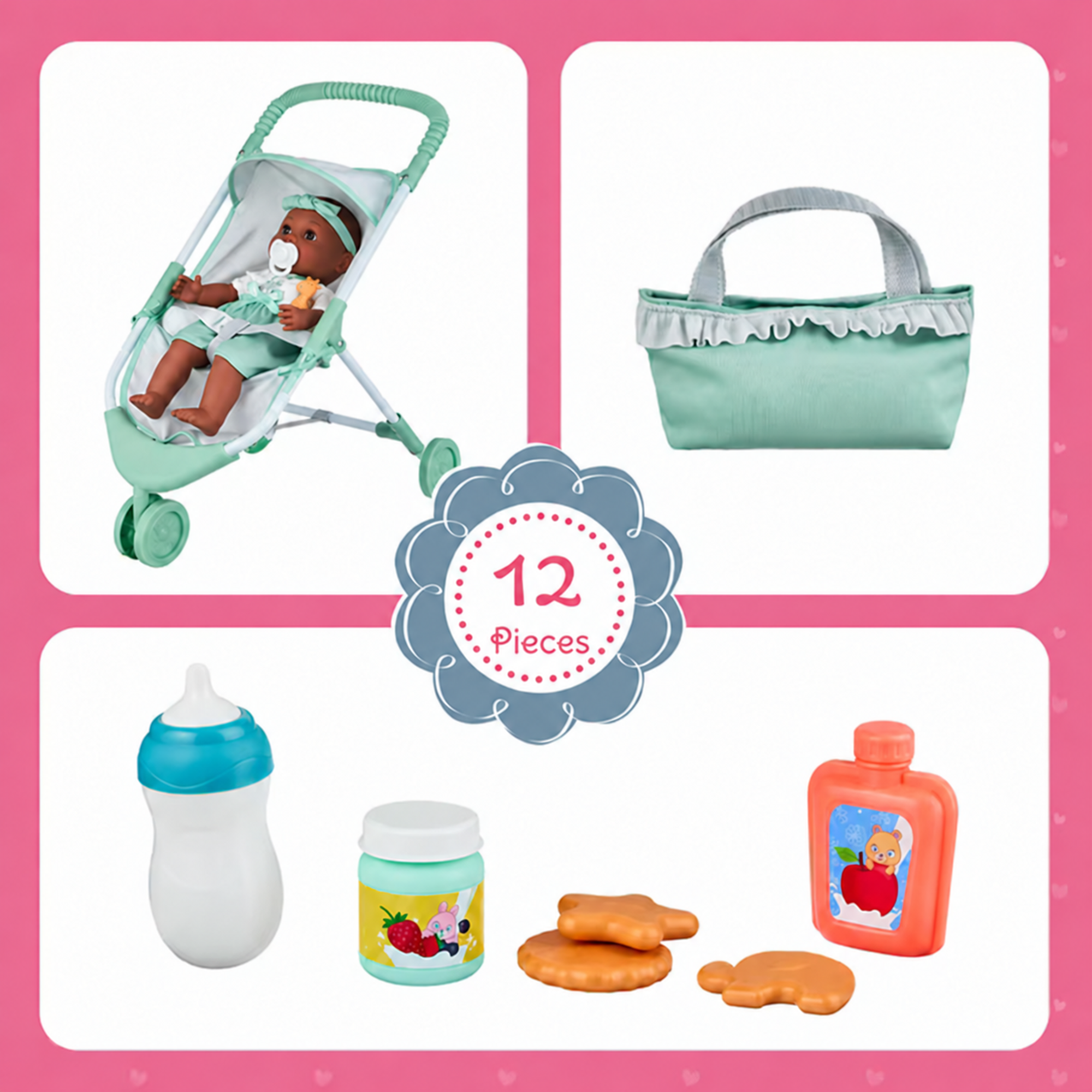 My Sweet Love Doll and Stroller Set, Mint, 12 Pieces photo 6