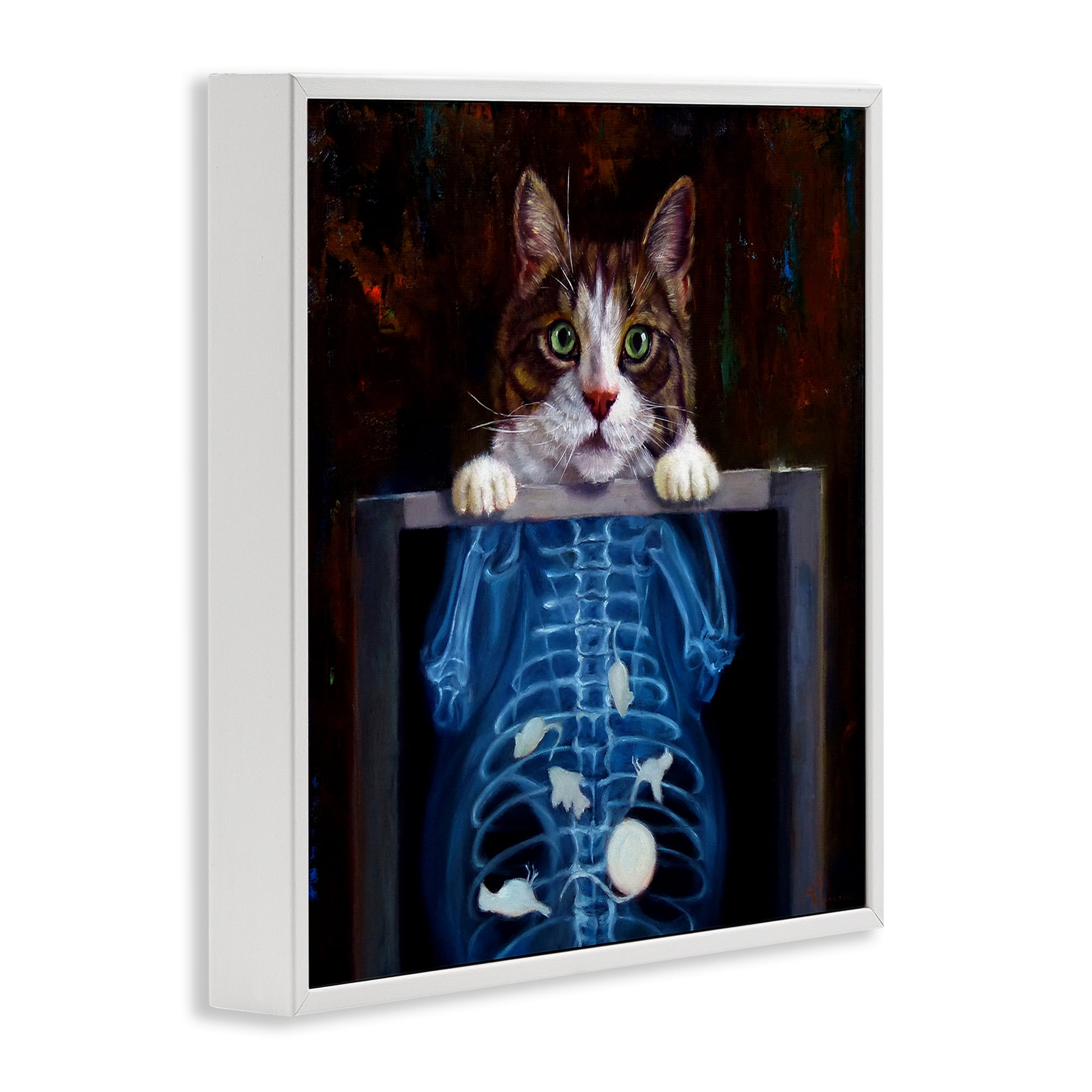 Stupell Industries Funny Cat X-Ray Mice Animals Painting White Framed Art Print Wall Art, 12 x 12