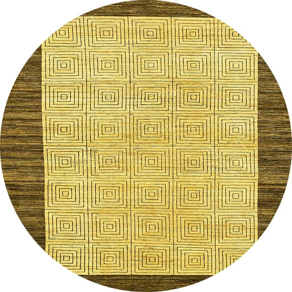 Ahgly Company Indoor Round Abstract Banana Yellow Oriental Area Rugs, 4' Round