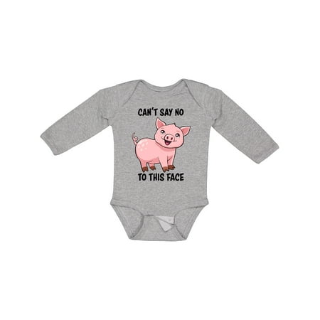 

Inktastic Cant Say No to this Face- cute pig Boys or Girls Long Sleeve Baby Bodysuit