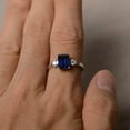 thumbnail image 3 of Emerald cut Blue Sapphire Ring, Vintage Emerald Cut Blue Sapphire Engagement Ring, Wedding Ring, September Birthstone,Three Stone Ring Women, 3 of 4