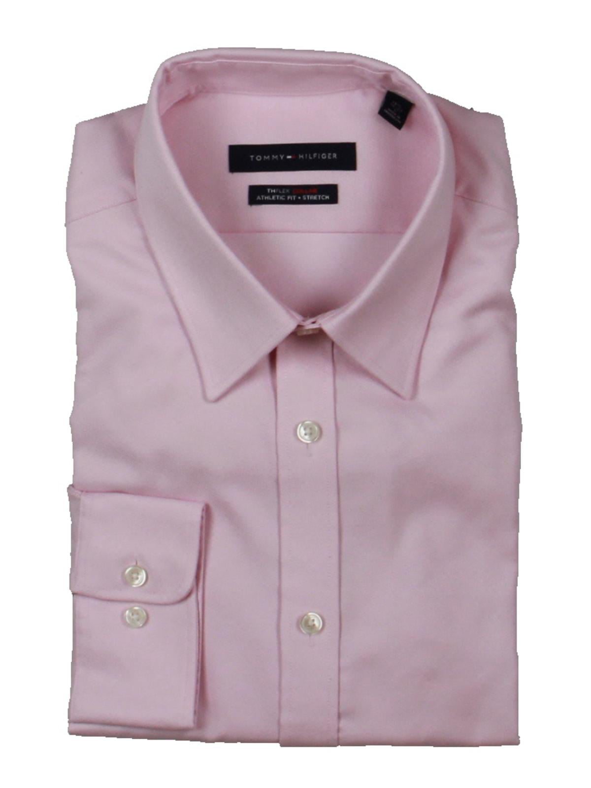 Tommy Hilfiger Mens Stretch Athletic Fit Dress Shirt Pink L - Walmart.com
