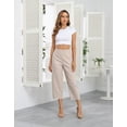 thumbnail image 2 of HDE Women's Pull On Linen Capri Cropped High Waisted Pants Gray Beige - XXL, 2 of 7