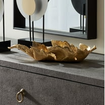 Kensington Hill Kenny 16 3/4" Wide Shiny Gold Decorative Leaf Tray