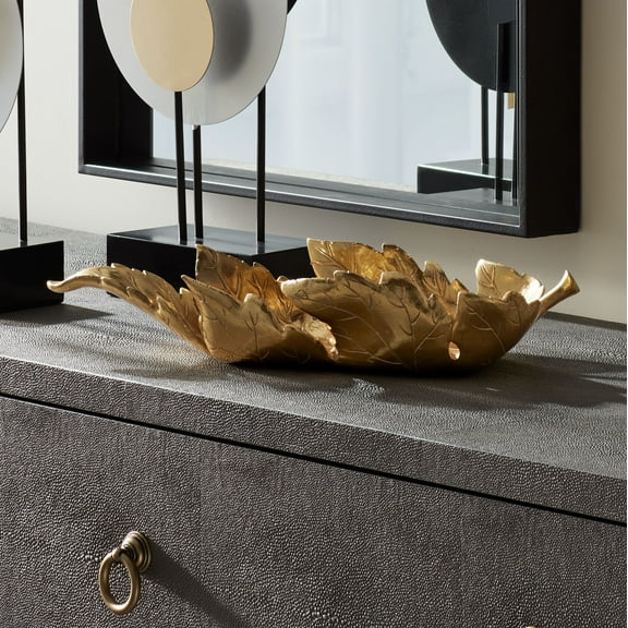 Kensington Hill Kenny 16 3/4" Wide Shiny Gold Decorative Leaf Tray