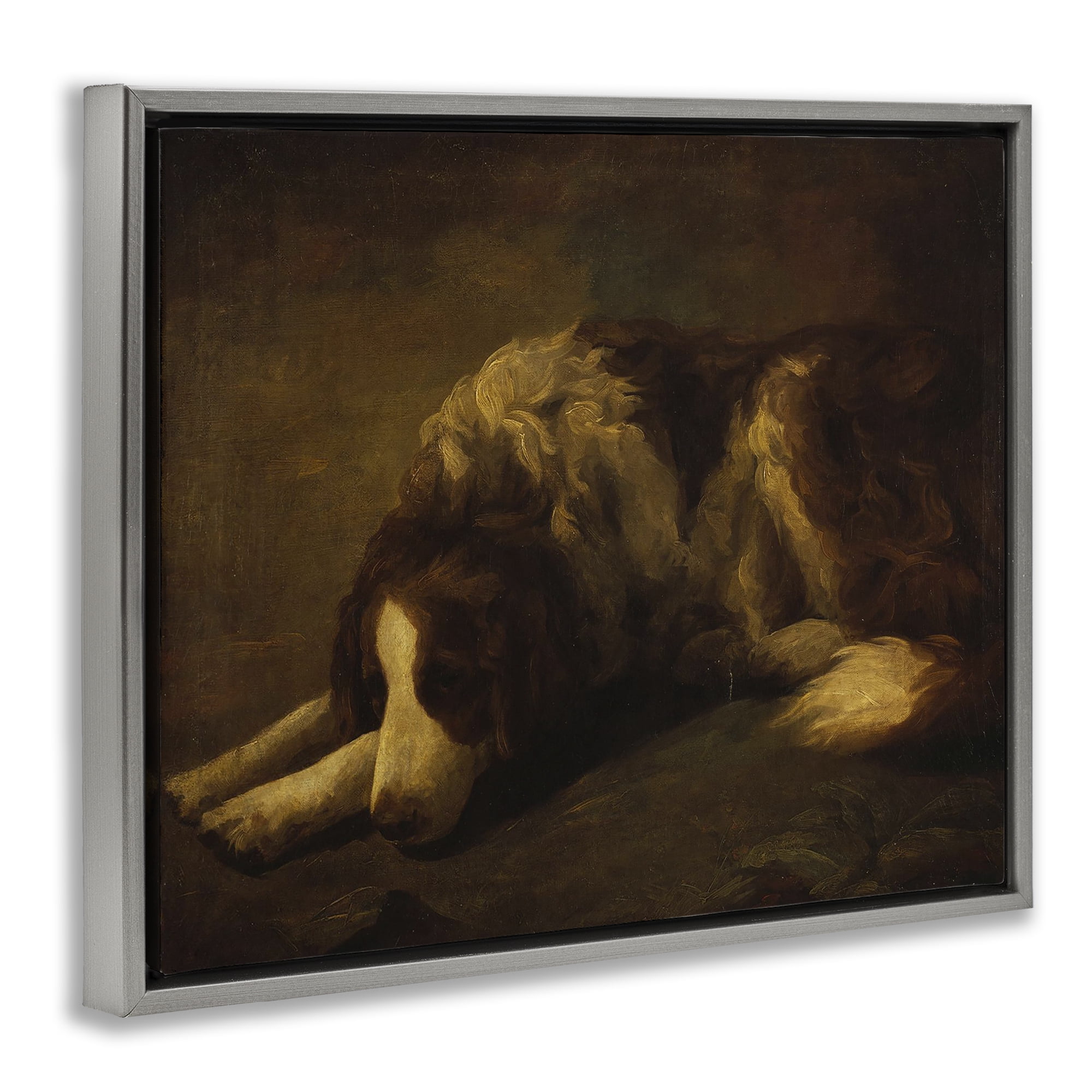 Stupell Industries Dim Lighted Classic Dog Gray Framed Floater Canvas Wall Art, design by Lil' Rue