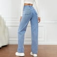 thumbnail image 7 of Fjofpr Straight Leg Jeans for Women High Waisted Jeans for Women Long Women's New Fashionable And Casual Solid Color High Waistband Pocket Comfortable Straight Leg Wide Leg Mop Jeans, 7 of 7