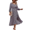thumbnail image 2 of Vestido de mujer con cuello en V y manga larga, vestido floral con cintura cruzada, vestido de manga larga con vuelo, vestido cruzado de mujer con manga larga, artesanía superior, 2 of 9