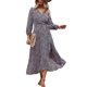 thumbnail image 3 of Vestido De Manga Larga Con Dobladillo Asimétrico Para Mujer Vestido Floral De Manga Larga Con Correa En La Cintura Puño Elástico Para Vacaciones Para Mujer Para Boda Octpeak Negro M, 3 of 8