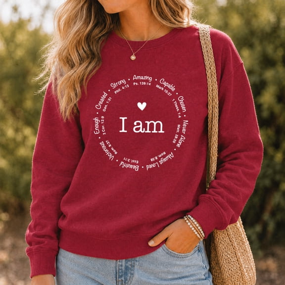 Jollimate I Am Bible Verse Sweatshirt, Christian Affirmations Graphic Pullover, Gift for Women