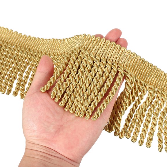 Gold Fringe Trim, 5 Yards x 4inch Fringe Trim Curtain Tassel Thick Long Fabric Sewing for Curtain Sofa Clothes DIY Decoration