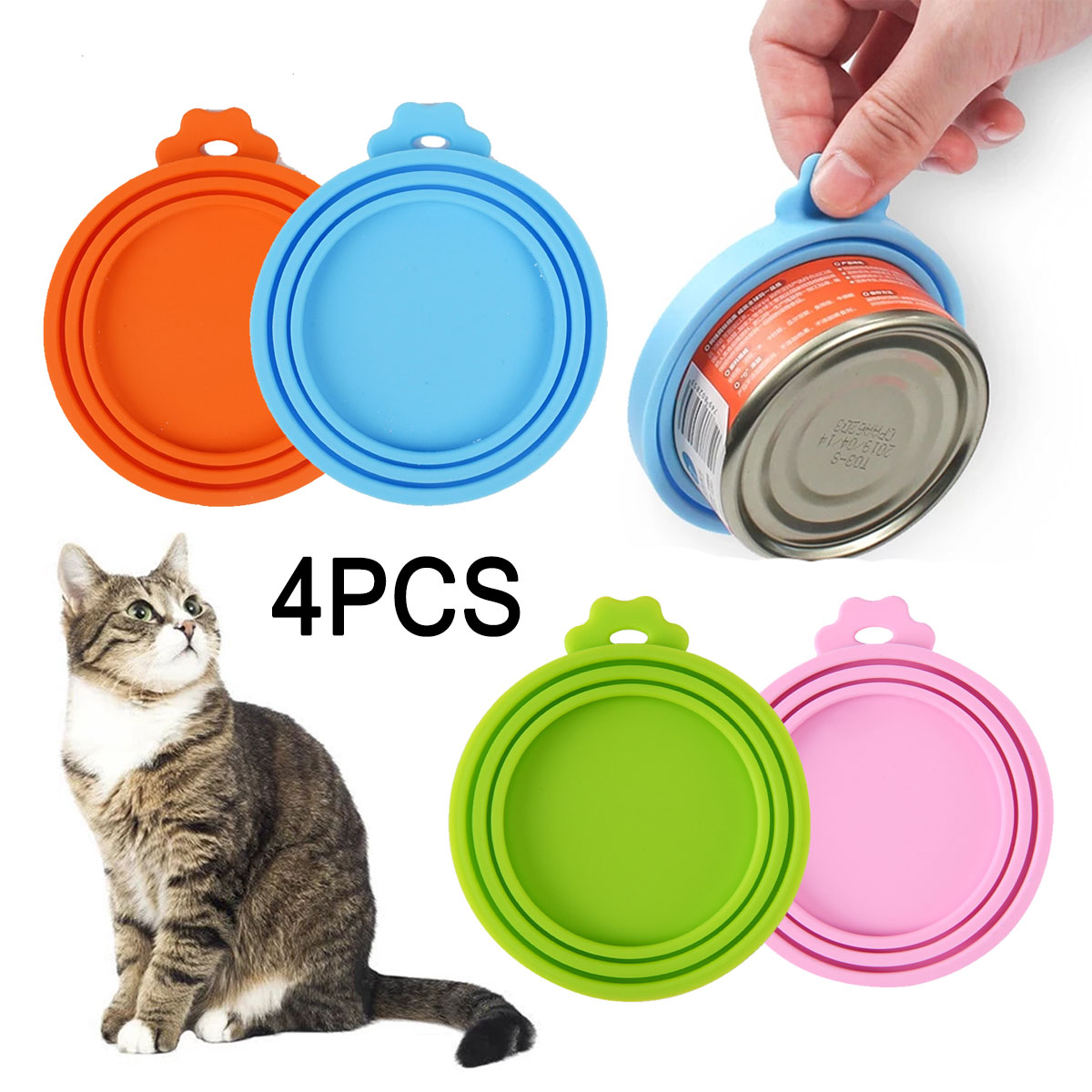4Packs Universal Lids for Food Cans, Universal BPA Free Silicone Dog