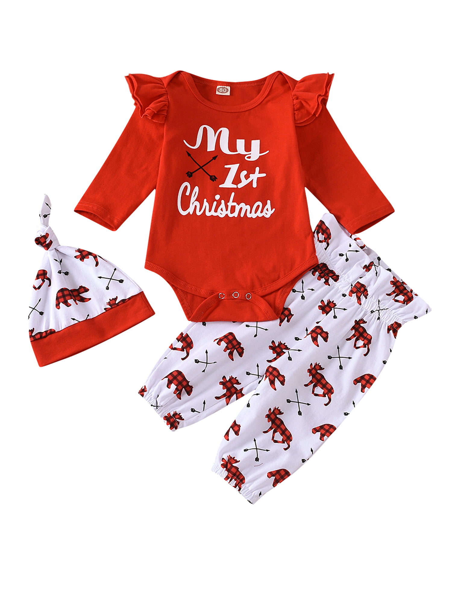 Newborn Baby Girl My First Christmas Tops Romper+Tulle Pants Outfits Set Clothes 