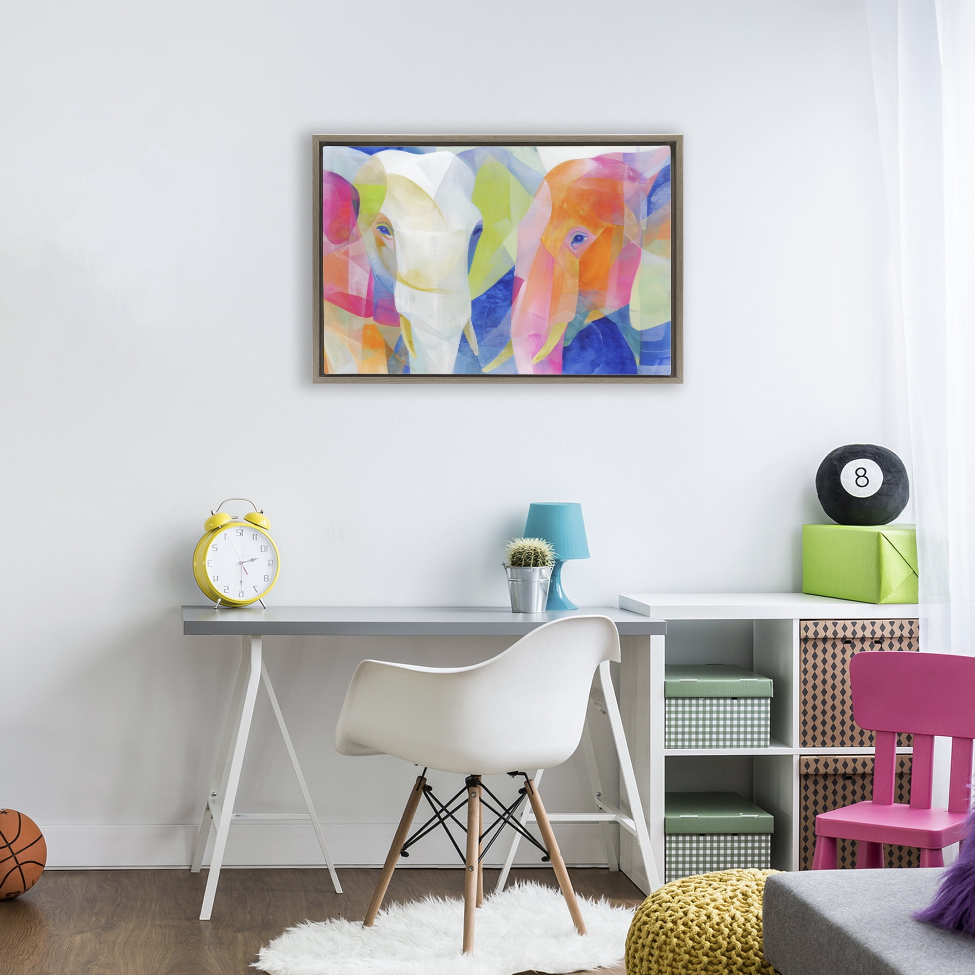 Stupell Industries Two Elephants Geometric Composition Brown Framed Floater Canvas Wall Art, design by Chromatic Storm Studio