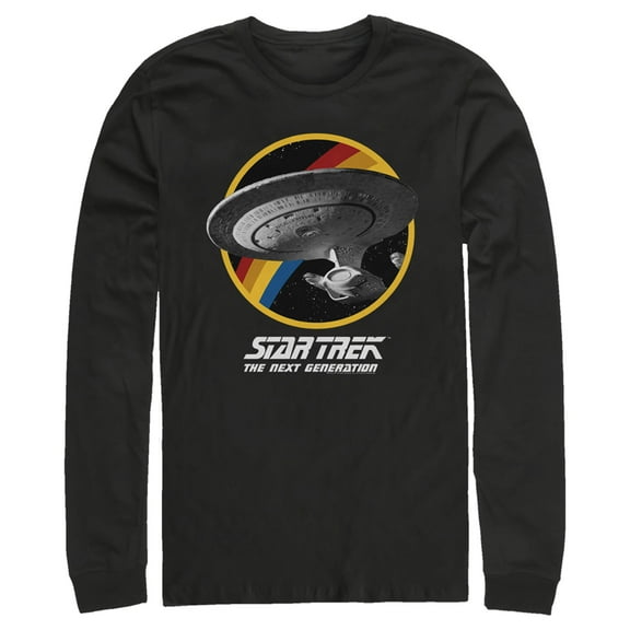 Men's Star Trek: The Next Generation Rainbow USS Enterprise Circle Galaxy Stars  Long Sleeve Shirt Black Medium
