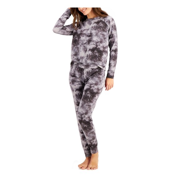 FAMILY PJs Sets Gray Tie Dye Long Sleeve Round Neck T-Shirt Cuffed Sleepwear  Size S