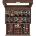 thumbnail image 1 of SONGMICS 12-Slot Watch Box, Lockable Watch Case with Glass Lid, 2 Layers, Brown Synthetic Leather, Brown Lining, 1 of 9
