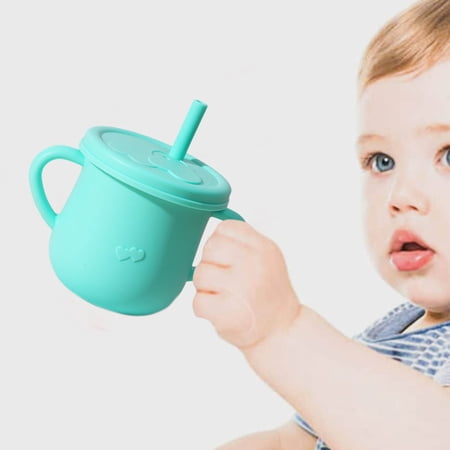 Silicone Baby Training Cup with Lids and Straw Set Toddlers Straw Cup with 2 Handles Leak Proof Feeding Cups for Boys and Girls Comfortable to Hold Suit for Drinks and Snacks