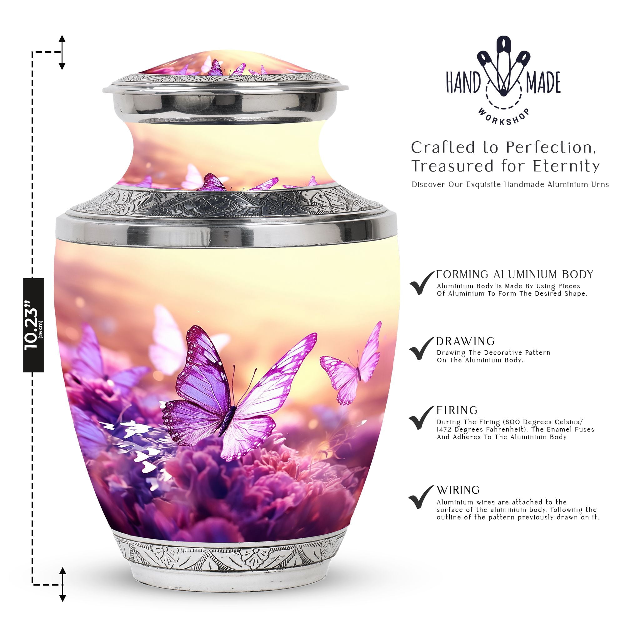 Purple Butterfly Unique Urns For Human Ashes Adult Father - Memorial Small Urn For Ashes Adult Women - Large Burial Gifts For Decorative Combo 10Inch 200Lbs And 3Inch 4 Keepsake