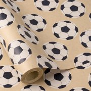 Football Wrapping Paper Roll for Men Boys Kids, Mini Roll, Black and White Soccer Ball Design Kraft Gift Wrap for Birthday, Game Day, Sports Party, 17 Inches x 16.4 Feet
