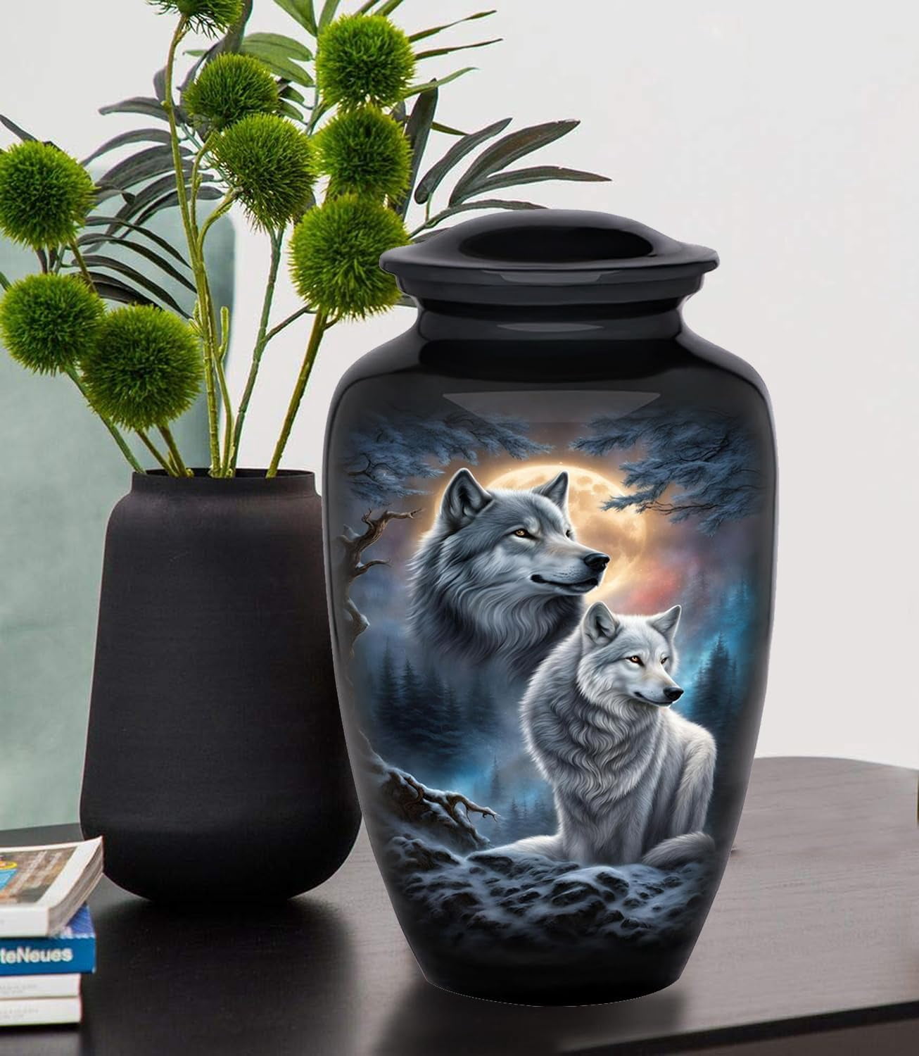Wolf Night Full Moon Cremation Urn for Human Ashes - Adult Funeral Urn Handcrafted - Affordable Urn for Ashes