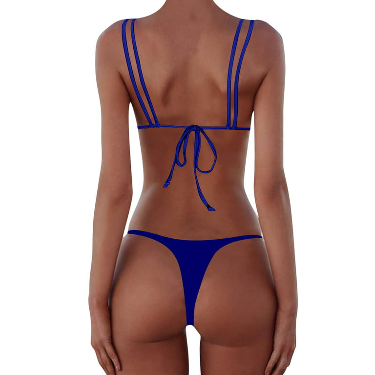 MRULIC tankini bathing suits for women Women's Fashion Summer Two Piece  Swimsuit Sexy Bikini Striped Bandage Swimwear Swimsuit Elegant Slim Top  Short Swimsuit Blue + XXL 