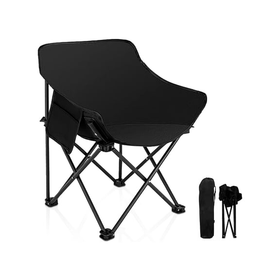 Heavy Duty Folding Camping Chairs with Side Pockets, Lightweight and Portable, Supports up to 200Kg for Fishing, Camping, Picnics, BBQs, Beach Outdoor Activities -Black