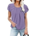 thumbnail image 1 of MITCOWBOYS Hauts pour Femmes, Haut d'Été Décontracté à Col Rond Plissé Manches Bouffantes Couleur Unie en Chiffon Plissé Manches Courtes, Chemises pour Femmes, Chemises Roses pour Femmes, Violet L (Liquidation), 1 of 4