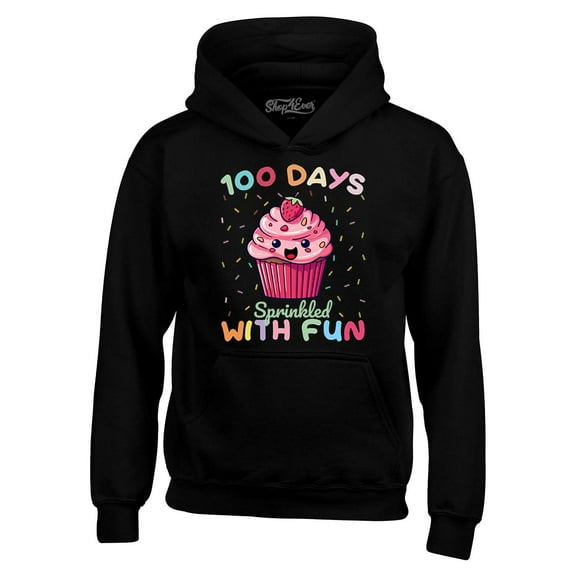 Shop4Ever Men's 100 Days of School Sprinkled with Fun Cupcake Hooded Sweatshirt Hoodie XXX-Large Black