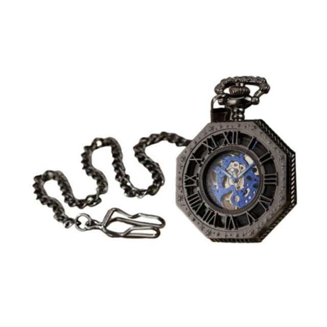 Reloj de bolsillo vintage con escalas de números , delicado, grabado, regalo, accesorio de moda con cadena para graduación, vacaciones de niños negro