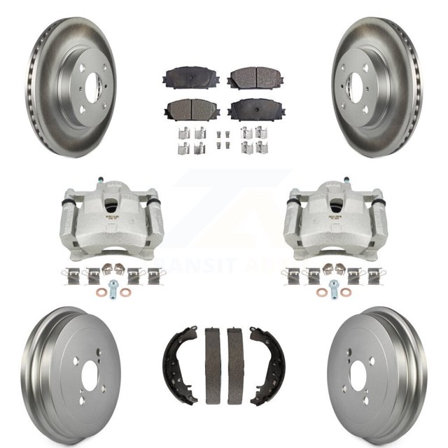 Transit Auto Front Rear Disc Brake Caliper Coated Rotors Drums Ceramic Pads Kit (8Pc) for Car Toyota Yaris KCG-100437T