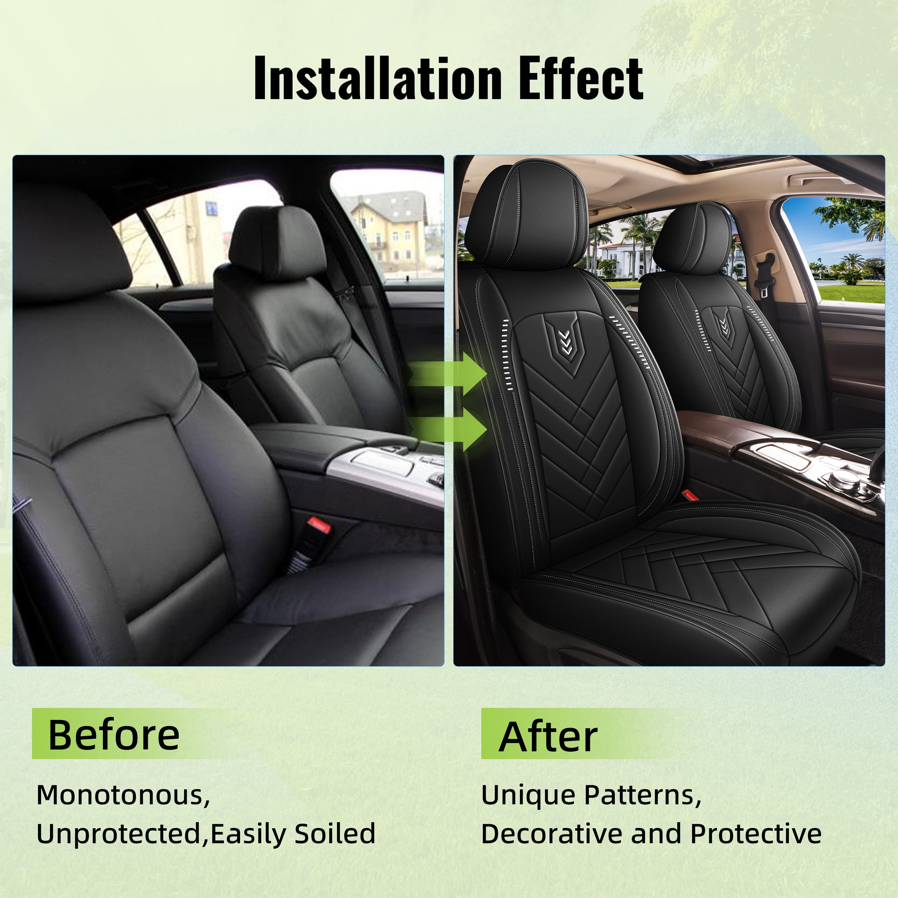 LAONNVIR Front Car Seat Covers Fit for Ford Escape 2001-2025 Leather Seat Protector with Lumbar Support Compatible Airbag Black,2 Front Seat
