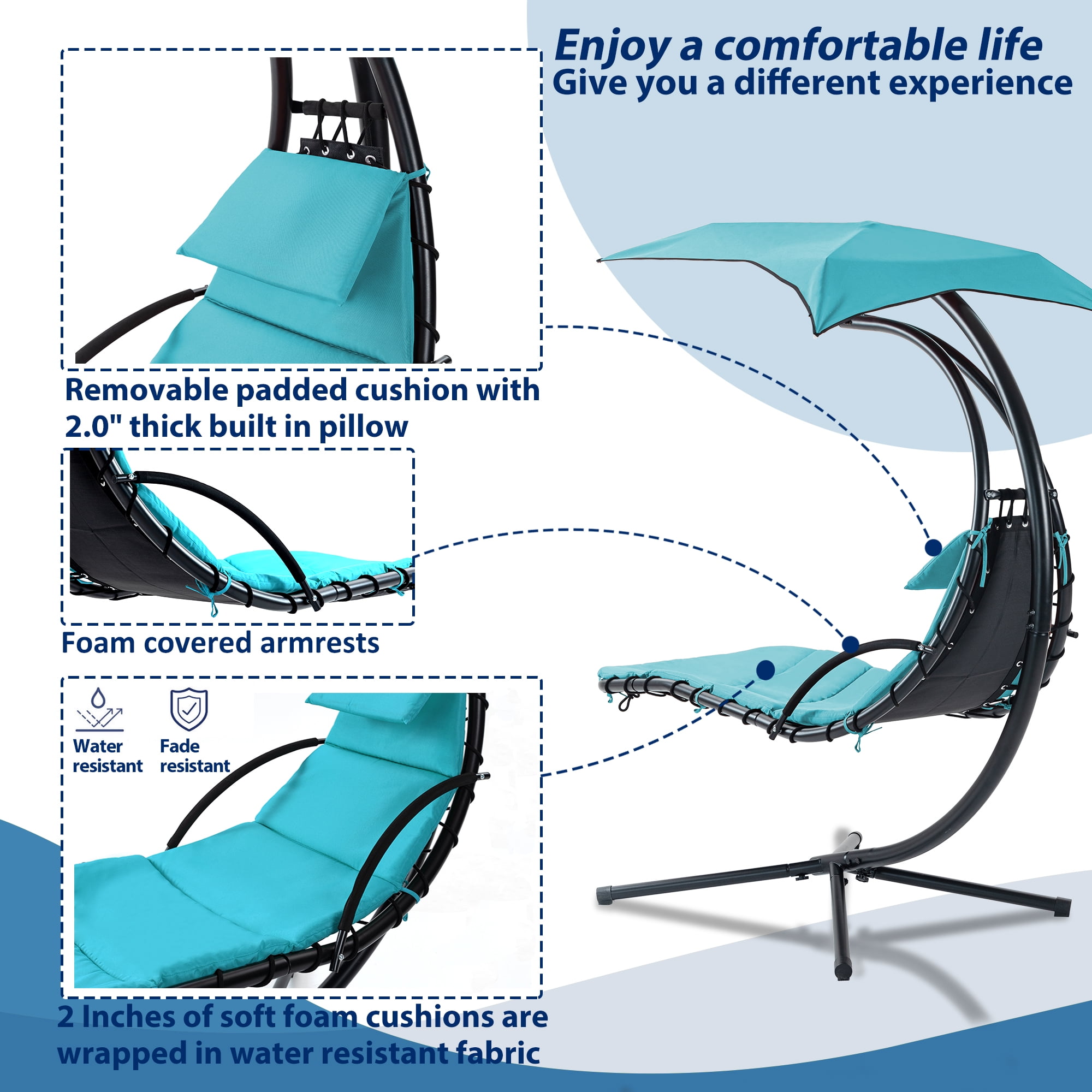 Aukfa Hammock Chair Zero Gravity Lounger Chair with Canopy & Pillow for Outdoor,Blue
