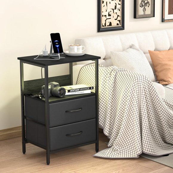 Mesa Auxiliar con Puerto USB FurnitureR Marron Moderno