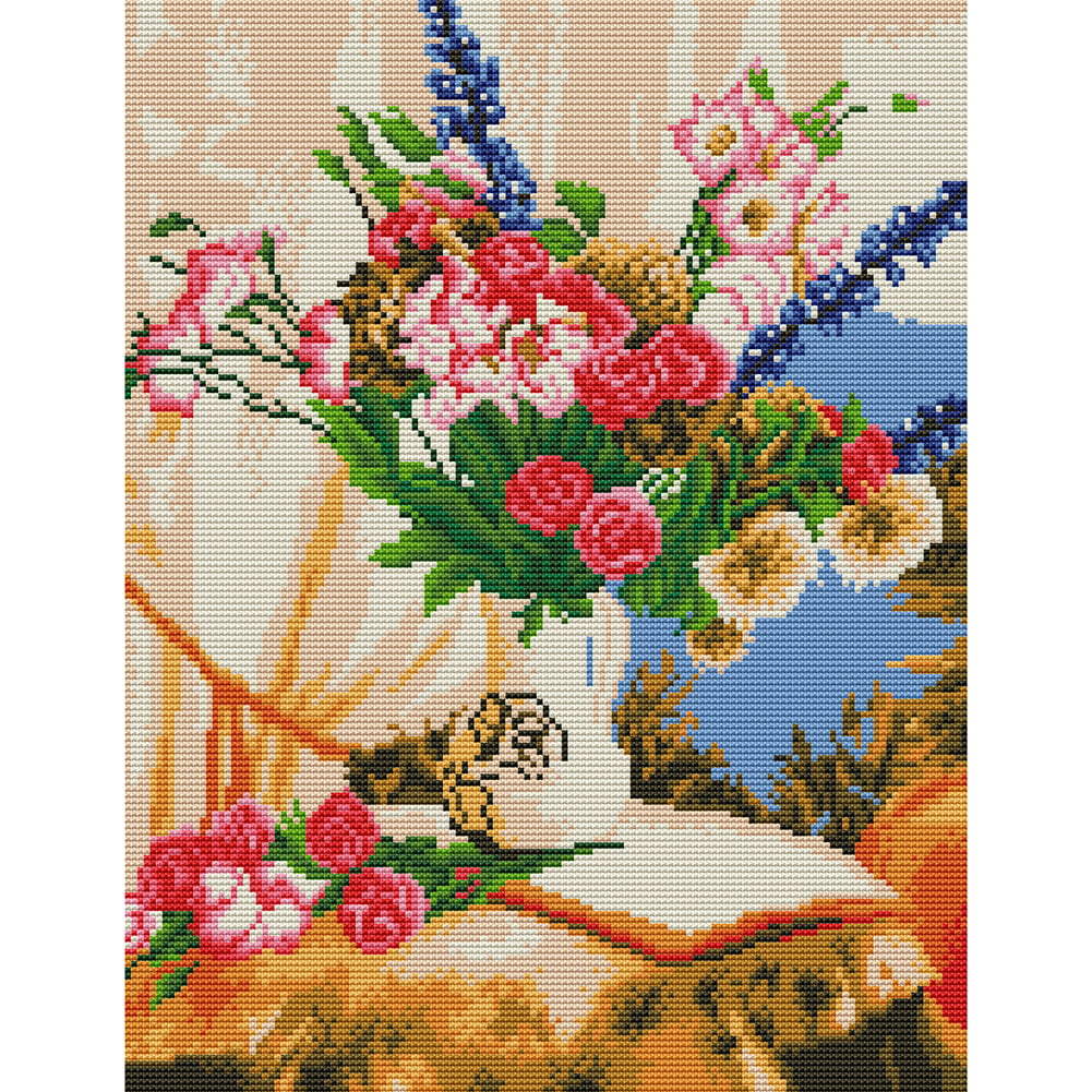 11CT Stamped Cross Stitch Kits DIY Flowers Printed Needlework Craft Decor 
