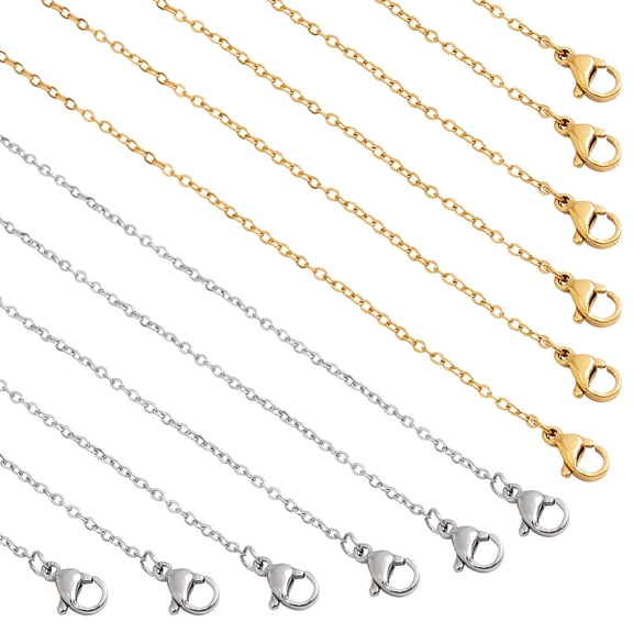 20 Pcs 304 Stainless Steel Chain 2 Colors Bulk Necklace Chain Jewelry Making Chain Cable Chain Necklaces Set for Beadable Necklace Making 17.72 inch
