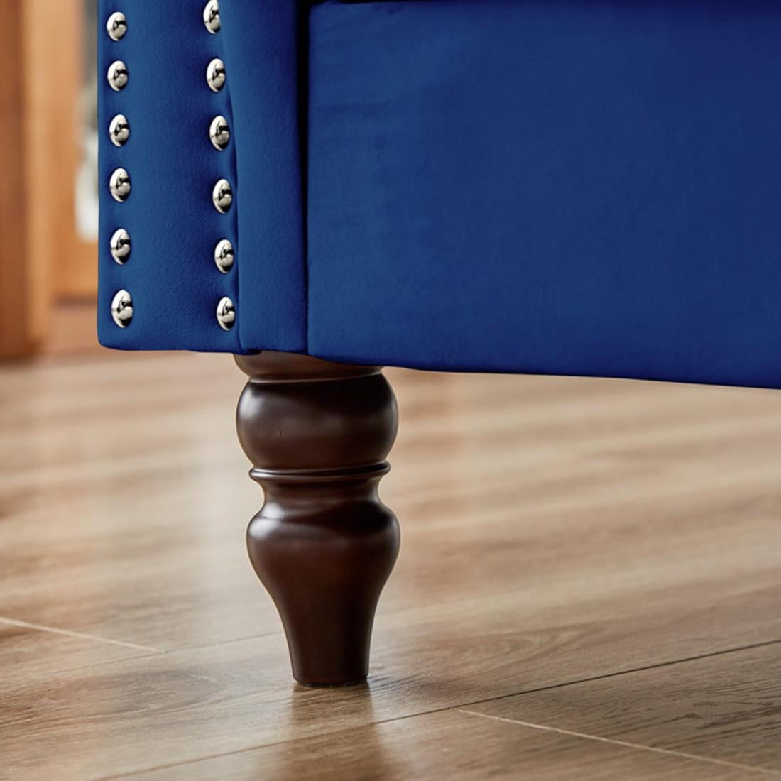 Gewnee Chesterfield Velvet Sofa Couch with Nailhead Trim and 2 Pillows for Living Room,Blue