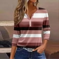 thumbnail image 2 of 3/4 Sleeve Tops for Women V Neck Buttons Tops Solid Color Stripes Print Blouse Loose Fit Pullover Summer Casual Shirts, 2 of 4